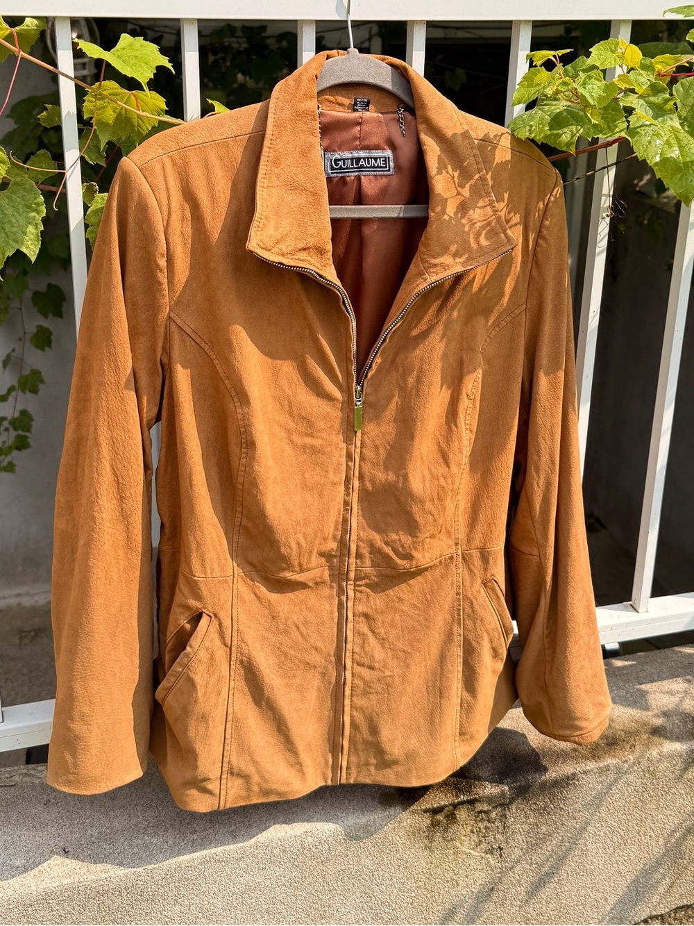 100% Suede Leather Womens Tan Zip-Front Jacket